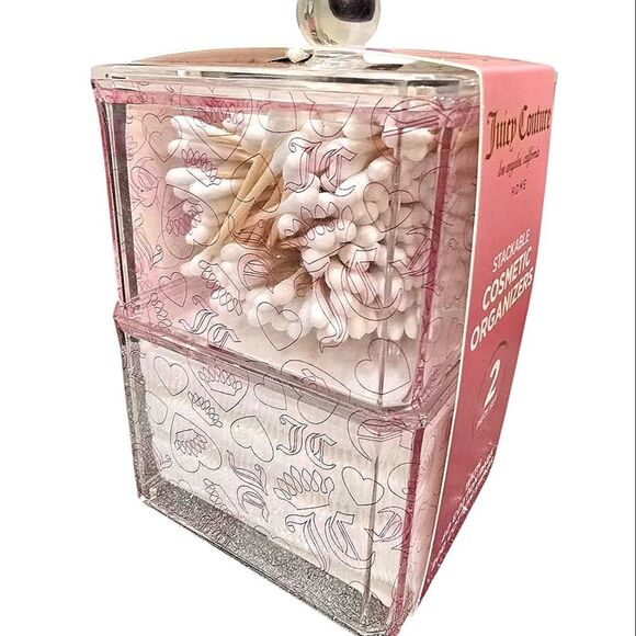 Juicy Couture Home JC Crown & Heart Logo Stackable Cosmetic Organizers 2-PC Set - Picture 2 of 6